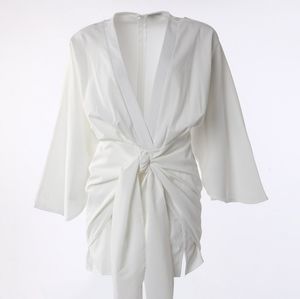 Tied Detail Bell Sleeve Slit Casual Dress